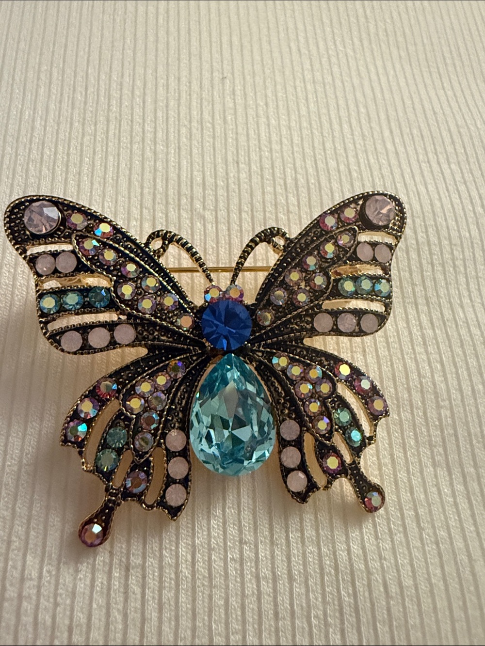 Iridescent Blue Crystal Butterfly Brooch/Pendant